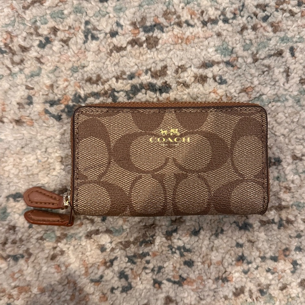 Coach Tan and Brown Signature Wallet - Change/ Mini Wallet